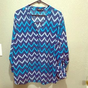 Blue and white long sleeve blouse